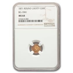1871 Liberty Round 50 Cent Gold MS-64 NGC (BG-1041)