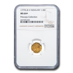 1777G B-V Hungary Gold Quarter Ducat Joseph II MS-64+ NGC