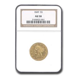 1849 $5 Liberty Gold Half Eagle AU-58 NGC
