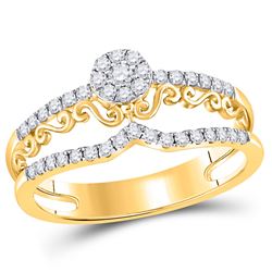 10kt Yellow Gold Round Diamond Flower Cluster Stackable Band Ring 1/4 Cttw