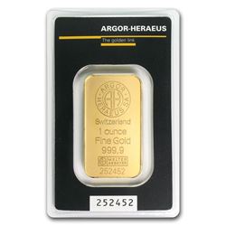 1 oz Gold Bar - Argor-Heraeus (In Assay)