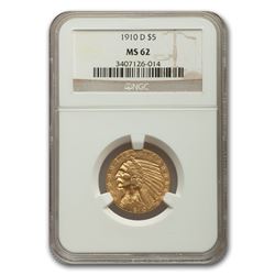 1910-D $5 Indian Gold Half Eagle MS-62 NGC