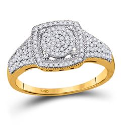 10kt Yellow Gold Mens Round Diamond Square Cluster Stud Earrings 1/6 Cttw