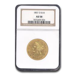 1851-O $10 Liberty Gold Eagle AU-58 NGC