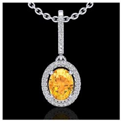 1 ctw Intense Fancy Yellow Diamond Art Deco Necklace 18K White Gold