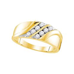 10kt Yellow Two-tone Gold Mens Round Diamond Octagon Frame Cluster Ribbed Ring 1/2 Cttw