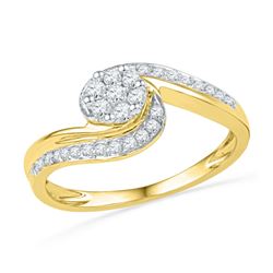 10kt Yellow Gold His & Hers Round Diamond Cluster Matching Bridal Wedding Ring Band Set 1/4 Cttw