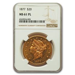 1877 $20 Liberty Gold Double Eagle MS-61 NGC (PL)