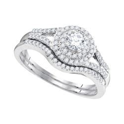 14k White Gold Princess Diamond Solitaire Halo Wedding Bridal Engagement Ring Band Set 1.00 Cttw