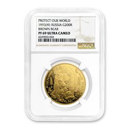 1993 Russian Gold 4-Coin Brown Bear Set PF-69 NGC