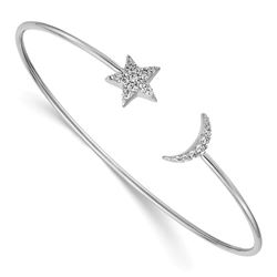 14k White Gold .251ct Diamond Moon & Star Flexible Bangle - 7 in.