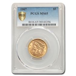 1907 $5 Liberty Gold Half Eagle MS-65 PCGS