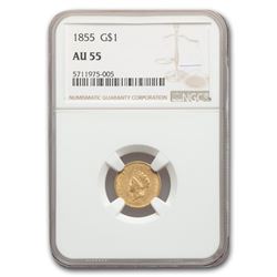 1855 $1 Indian Head Gold AU-55 NGC