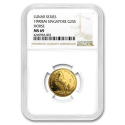 1990 Singapore 1/4 oz Gold 50 Singold Horse MS-69 NGC