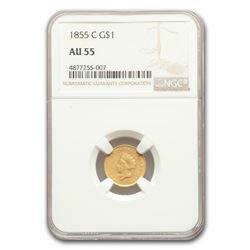 1855-C $1 Indian Head Gold AU-55 NGC