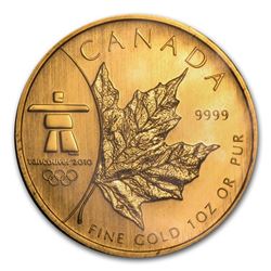 2008 Canada 1 oz Gold Maple Leaf BU (Vancouver Olympics)