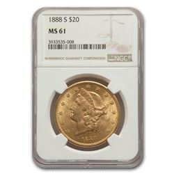 1888-S $20 Liberty Gold Double Eagle MS-61 NGC