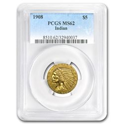 1908 $5 Indian Gold Half Eagle MS-62 PCGS