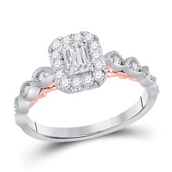 14kt White Gold Round Diamond Two-tone Cluster Hoop Earrings 1/6 Cttw