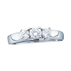 14kt White Gold Round Diamond Halo Flower Cluster Pendant 3/4 Cttw