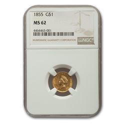 1855 $1 Indian Head Gold MS-62 NGC
