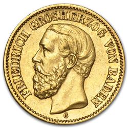 1872-1895 Germany Gold 20 Marks Baden Friedrich Avg Circ