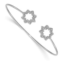 14k White Gold .256ct Diamond Flexible Star Bangle - 7 in.