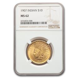 1907 $10 Indian Gold Eagle No Motto MS-62 NGC