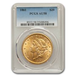 1861 $20 Liberty Gold Double Eagle AU-58 PCGS