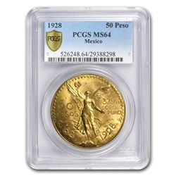 1928 Mexico Gold 50 Pesos MS-64 PCGS