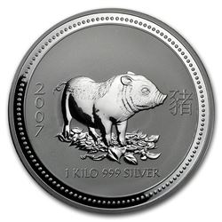 2007 Australia 1 kilo Silver Year of the Pig BU