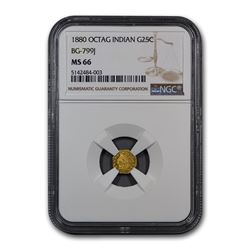 1880 Indian Octagonal 25 Cent Gold MS-66 NGC (BG-799j)