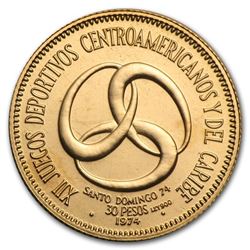 1974 Dominican Republic Gold 30 Pesos BU (AGW .3385)