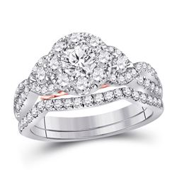 14kt Yellow Gold Round Diamond Halo Bridal Wedding Engagement Ring Band Set 1.00 Cttw