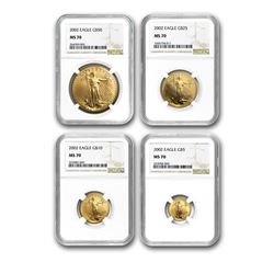 2002 4-Coin Gold American Eagle Set MS-70 NGC