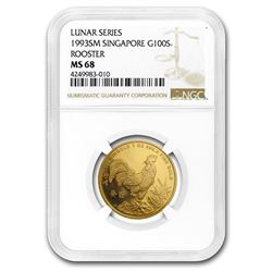 1993 Singapore 1 oz Gold 100 Singold Rooster MS-68 NGC