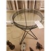 Image 10 : Small round glass topped metal base table & ornaments A