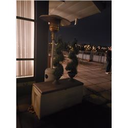 Rubbermaid storage container, Artificial topiary trees & Propane Patio Heater C