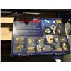 Image 2 : DRILL MASTER WOOD TURNING LATHE ON WHEELED METAL CART C/W CHISEL SET & INCOMPLETE CHUCK SET