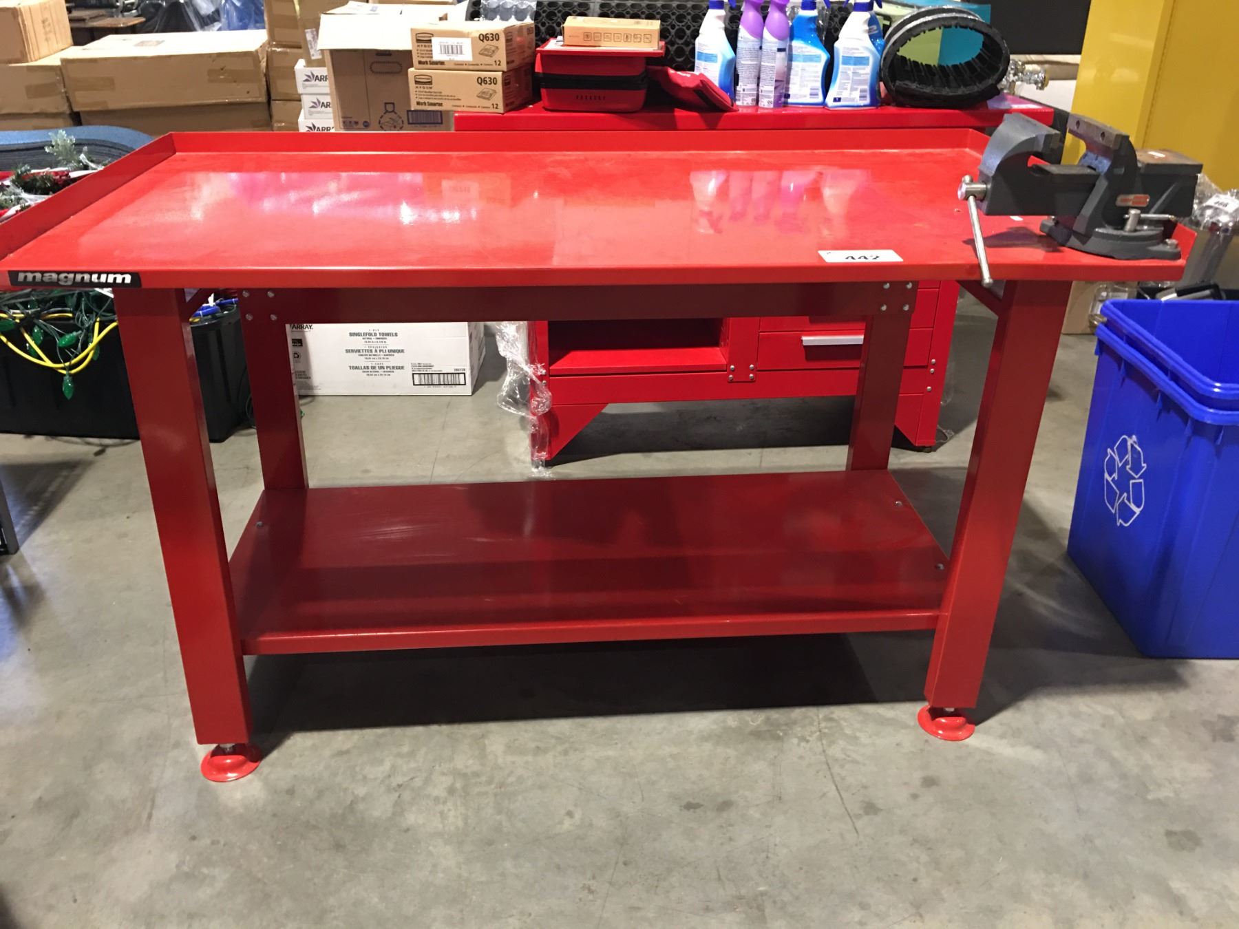 MAGNUM HEAVY DUTY STEEL WORK BENCH 5' X 32" WITH ATTACHED VISE Able