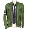 Image 1 : Samuel Barnett 'Dirk Gently' signature green leather jacket & peach patterned tie from Dirk Gently's