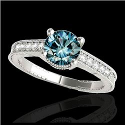 1.51 ctw Intense Blue Diamond Art Deco 3 Stone Ring 18K Rose Gold