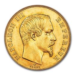 1858-A France Gold 50 Francs Napoleon III MS-64 NGC