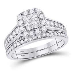 14kt White Gold Round Diamond Fashion Pear Cluster Ring 1.00 Cttw