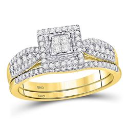 10kt Yellow Gold Round Emerald Dot Flower Stackable Band Ring 1/12 Cttw