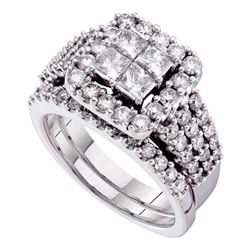 14kt White Gold Round Diamond Teardrop Cluster Bridal Wedding Engagement Ring 1-1/2 Cttw