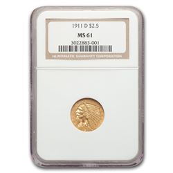 1911-D $2.50 Indian Gold Quarter Eagle MS-61 NGC
