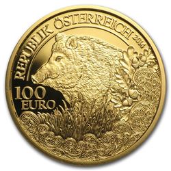 2014 Austria Proof Gold 100 Wildlife in our Sights (Wild Boar)