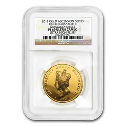 2012 Ascension Island 1 oz UHR Gold £50 Diamond Jubilee PF-69 NGC