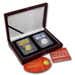 2013 2-Pc 1 oz Gold & Silver High Relief Snake Prf Set PR-70 PCGS